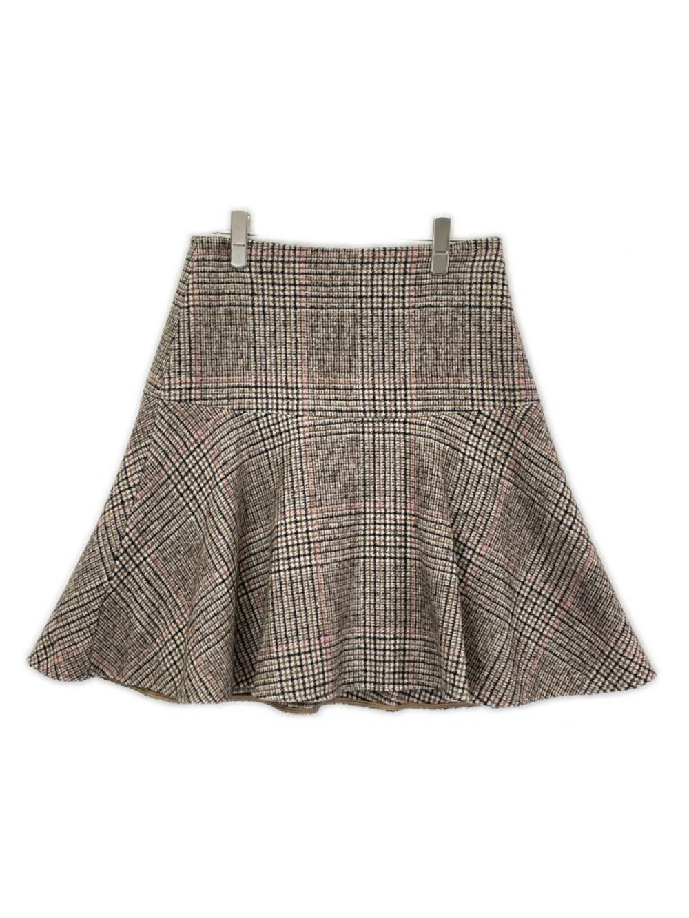 Brunello Cucinelli Vintage Brown Check-Wool Alpaca A-Line Flare Skirt